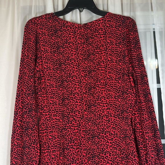 LOFT Animal Print Slit Midi Maxi Dress Long Sleeves Tango Red Holiday size 4 NEW - Picture 14 of 14